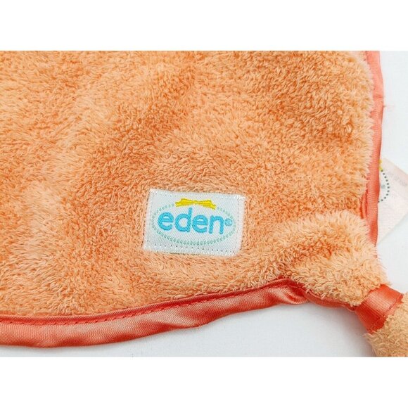 Eden Orange Peach Monkey Heart Rattle Baby Lovey Blanket Toy Satin Knots Plush - Picture 2 of 5